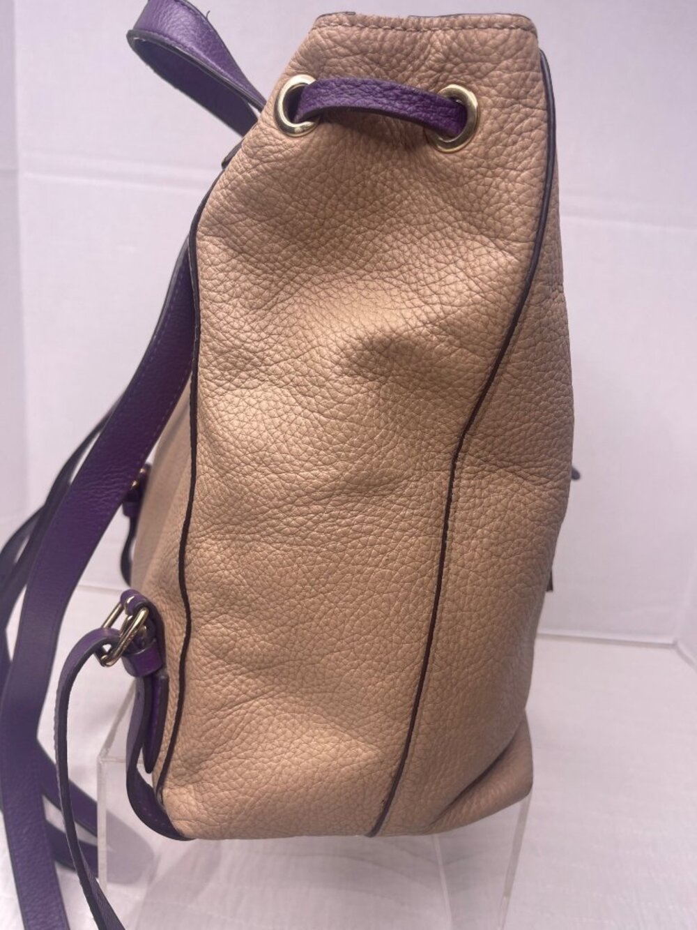 Coach Kleo Pebbled Leather Colorblock Casual Backpack Yellow/Tan/Purple - Picture 6 of 15
